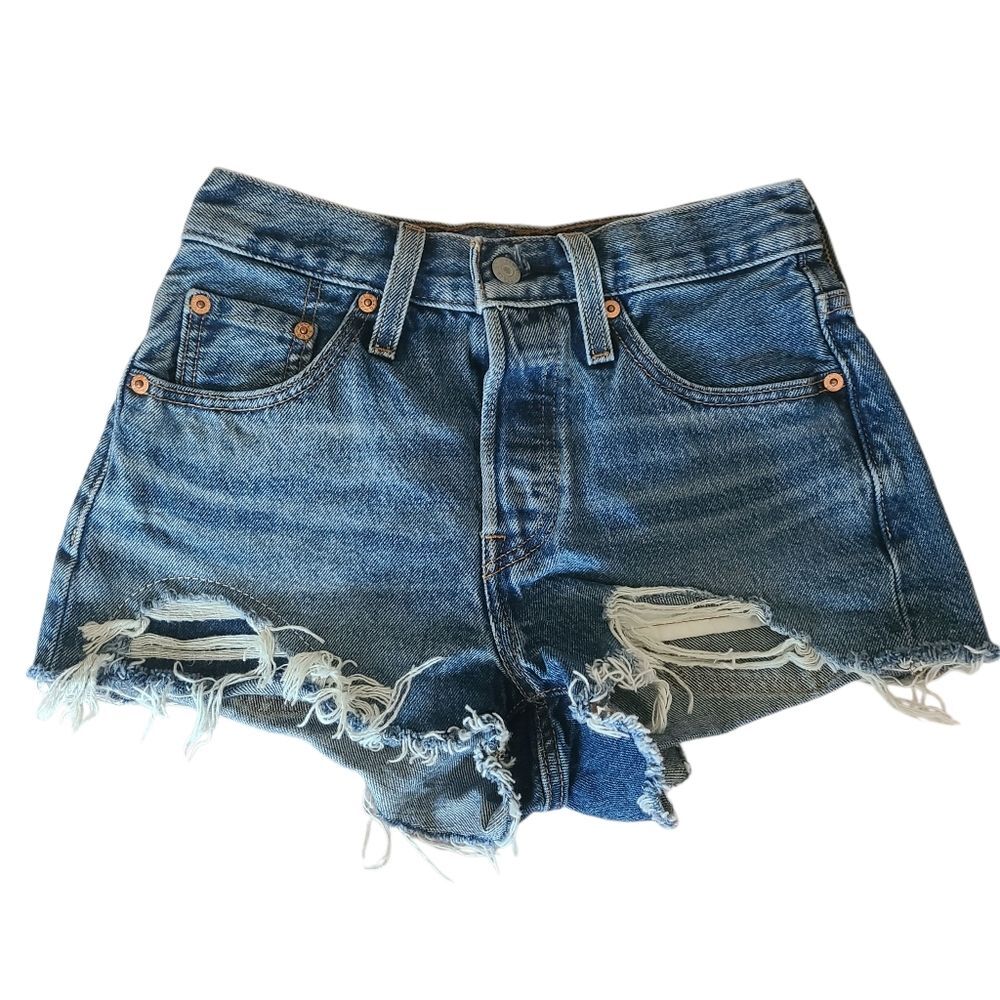 levis 501 cutoff denim booty shorts cutoffs button fly womens size 24